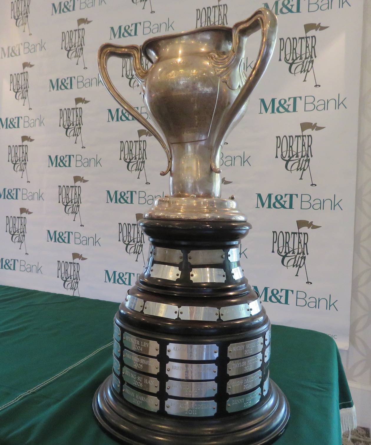 The Porter Cup trophy sits during Tuesday's conference.